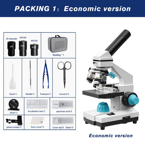 2000X HD Biological Microscope – Coarse Adjustment Monocular Microscope for Student Lab Education + Electronic Eyepiece + LED USB