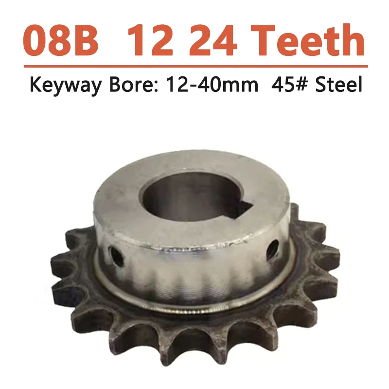 12/24 Teeth 08B Industrial Drive Sprocket Wheel - 45# Steel Chain Gear
