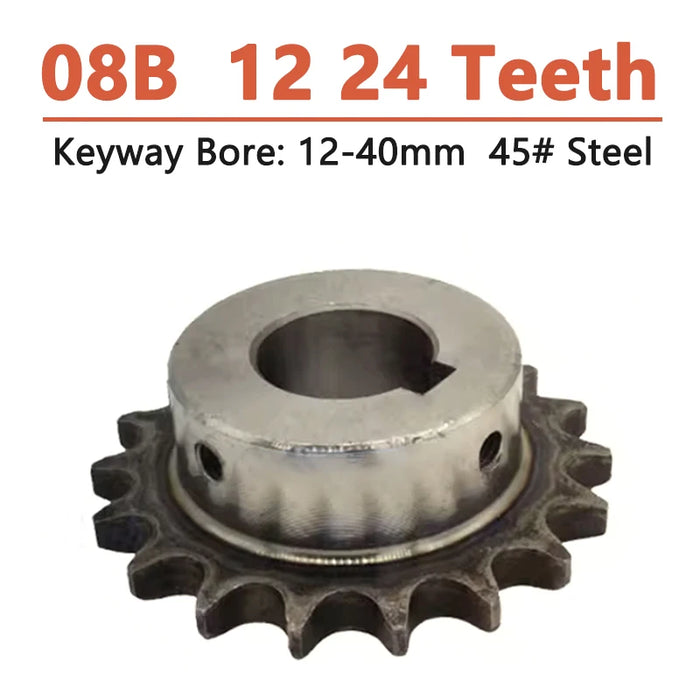 1pc 12 24 Teeth 08B Industrial Drive Sprocket Wheel 45# Steel Chain