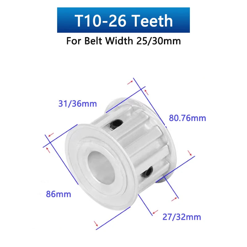 Polea de distribución T10 de 26 dientes, rueda síncrona de aluminio 26T para 