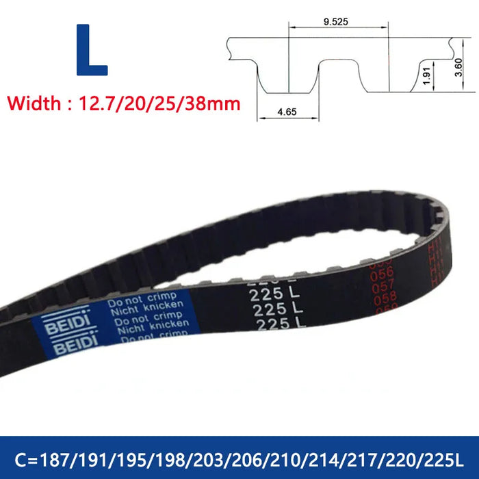 L Timing Belt - 187L to 225L - Rubber Closed Loop Synchronous Belt