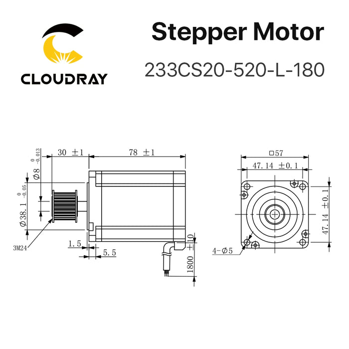 Cloudray Nema 23 Stepper Motor – 3 Phase, 2.0N.m, 5.2A, with Gear