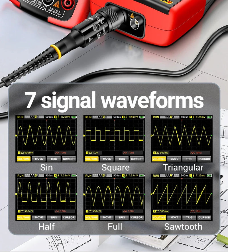AOS03 Handheld Oscilloscope Multimeter – 2 Channels, 50MHz Bandwidth, up to 280MS/s, 250,000 wfm/s, 128KB Record, 3-in-1 Scope + Multimeter + Signal Generator