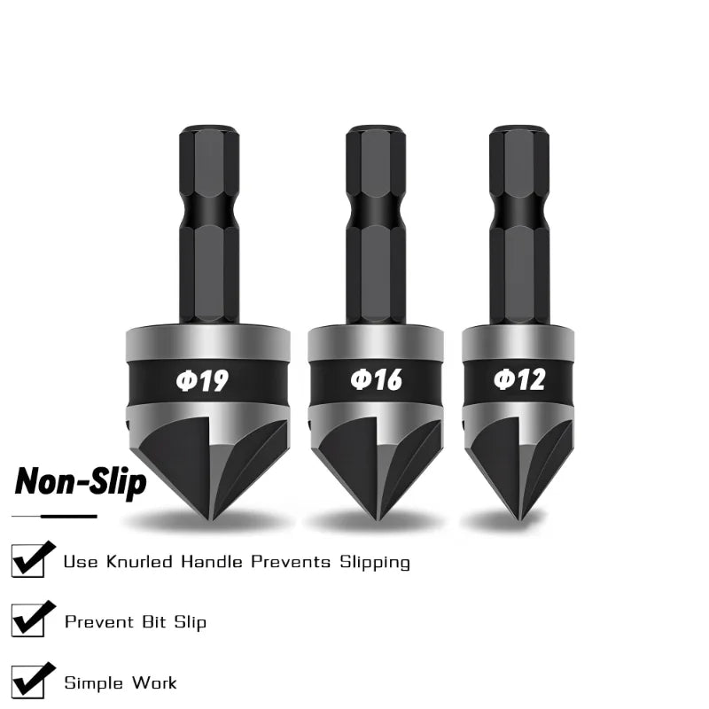 3PCS Countersink Drill Bit Hss Hex Chamfer Five Pears Hexagonal 90