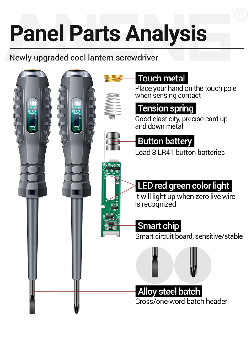 B05 Electric Tester Pen Screwdriver – Neon/LED Voltage Indicator, Slotted & Phillips Bit, Insulated Pocket Electrician Tool