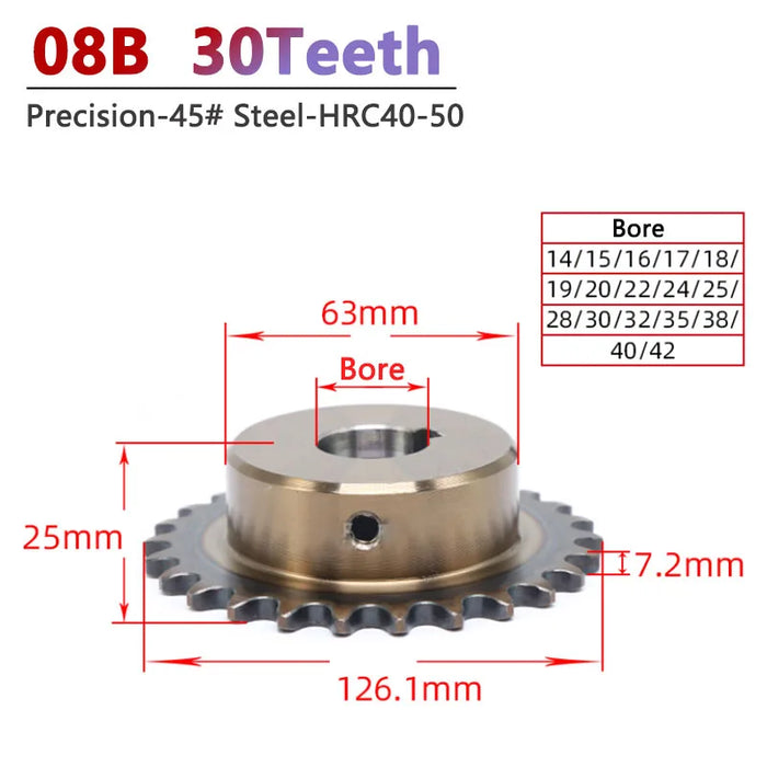 1pc 30T 08B Chain Gear 30 Teeth Precision Industrial Drive Sprocket