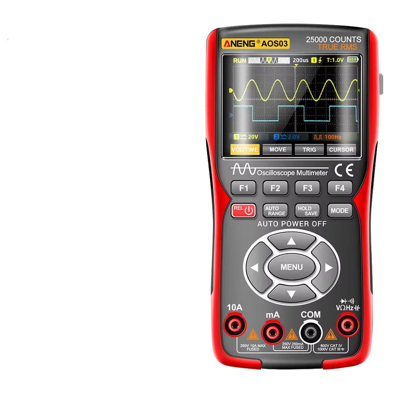 AOS03 Handheld Oscilloscope Multimeter – 2 Channels, 50MHz Bandwidth, up to 280MS/s, 250,000 wfm/s, 128KB Record, 3-in-1 Scope + Multimeter + Signal Generator
