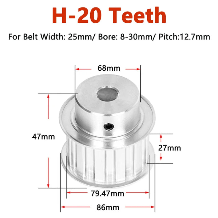 20 Zähne H-Zahnriemenscheibe 20T Aluminium Synchronrad Bohrung 8 10 