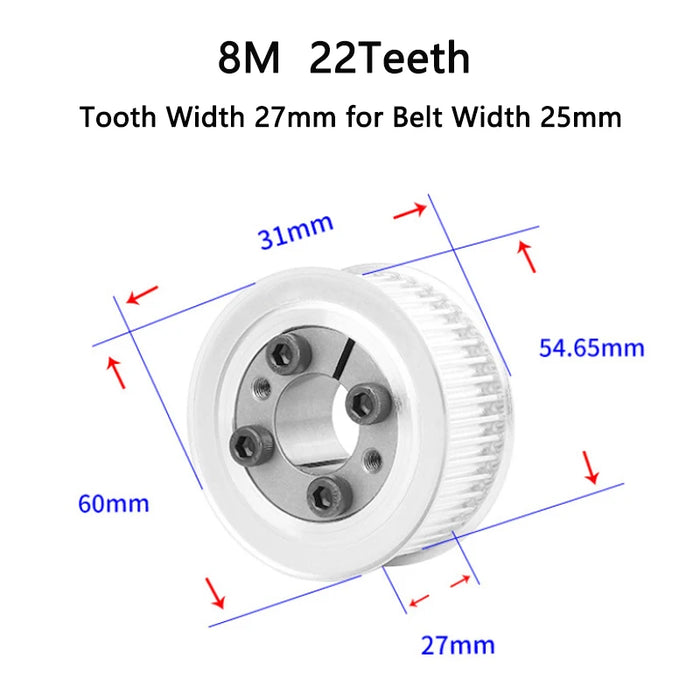 22T HTD 8M Timing Pulley 8/9/10/11/12/14/15-20mm Bore Keyless Bushing