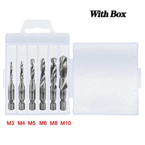 Juego de brocas para grifo, vástago hexagonal, rosca de tornillo HSS chapada en titanio, 1/6 Uds. 