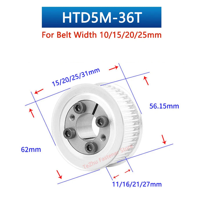 HTD5M 36 Teeth Timing Pulley – Keyless Bushing Bore 5 to 25mm