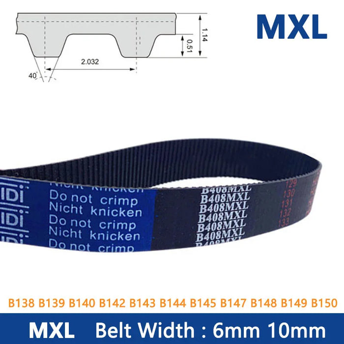 MXL Timing Belt - 6mm/10mm Rubber Closed Synchronous Belt, Pitch Length 280.42mm to 304.8mm