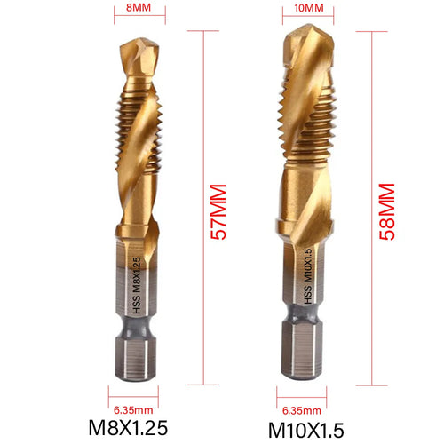 1/6 PCS Tap Drill Bit Set - Hex Shank Titanium Plated HSS Screw Thread Metric Taps