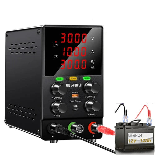 USB DC Regulated Lab Power Supply, Adjustable 30V 10A to 120V 3A