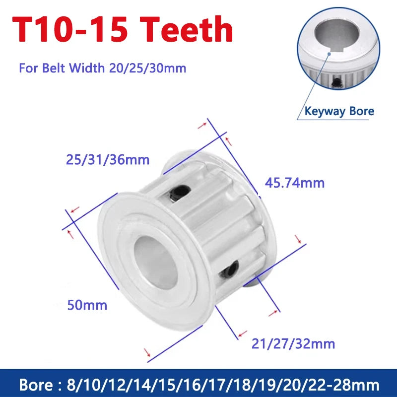 Polea de distribución T10 de 15 dientes, rueda síncrona de aluminio 15T para 