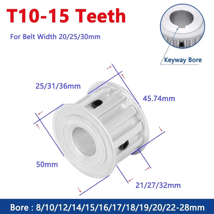 15 Zähne T10 Zahnriemenscheibe 15T Aluminium Synchronrad für 