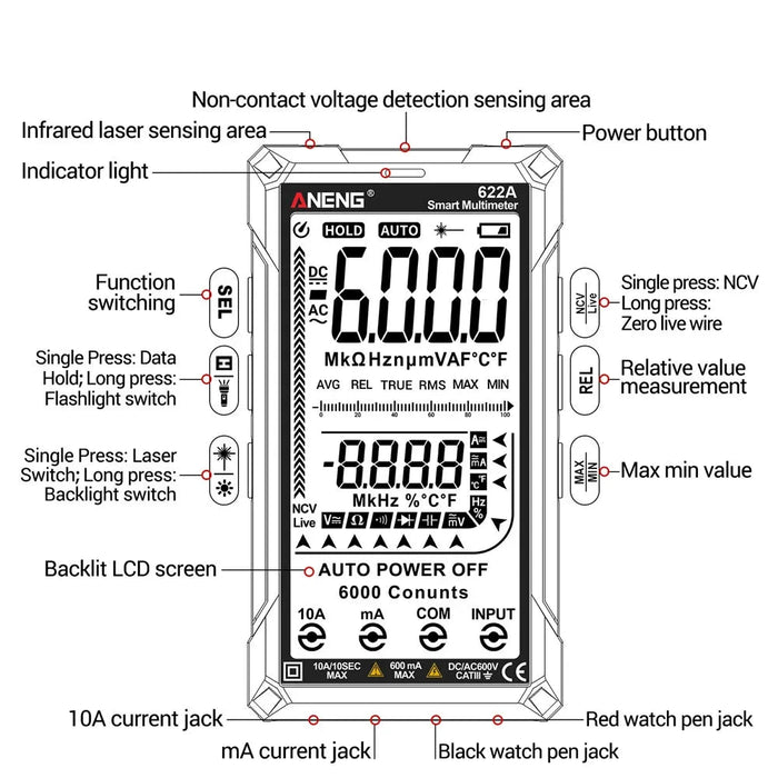 Infrared Laser Smart Multimeter – AC/DC Voltage Tester