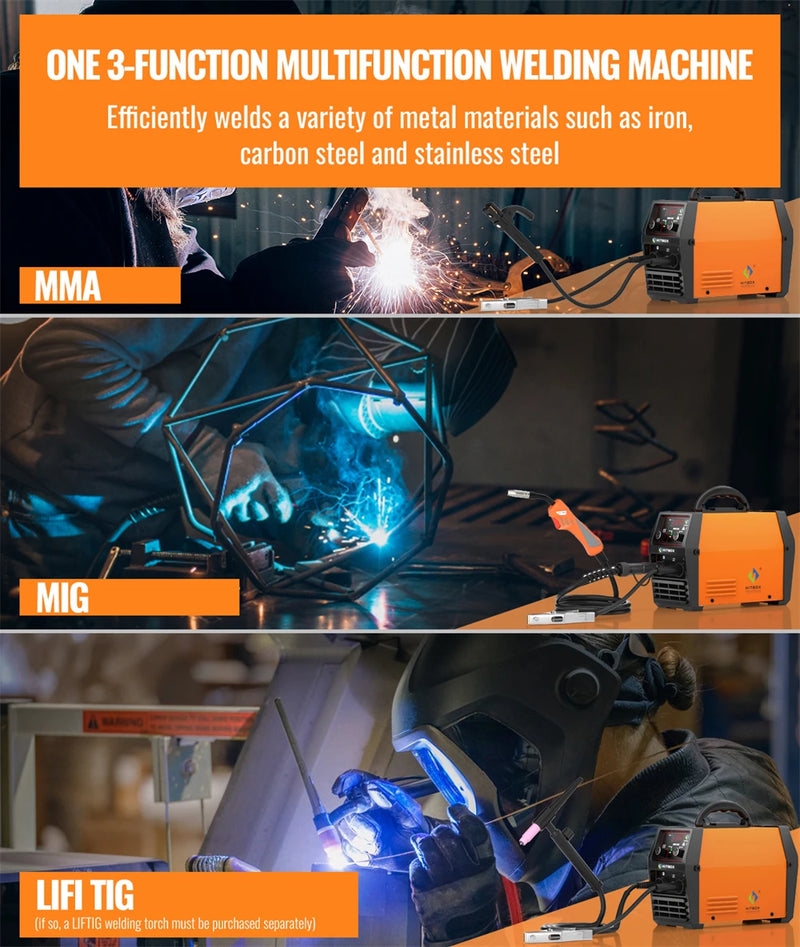 220V HITBOX HBM1200 Welding Machine – MIG/TIG Inverter Welder with Torch, Gasless Arc Welding, Supports 0.8–1.0 mm Wire
