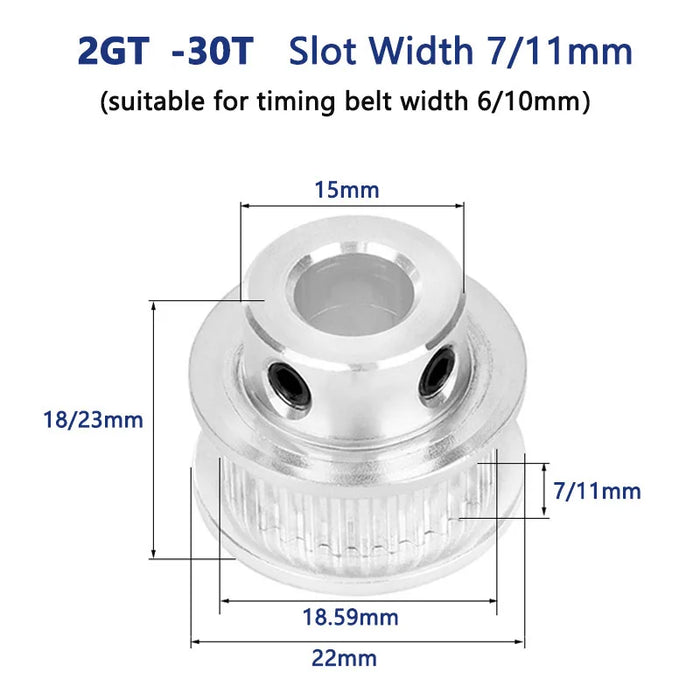 2GT GT2 Timing Pulley With Step – 28T/30T, Bore 4mm to 8mm, Width 6mm/10mm