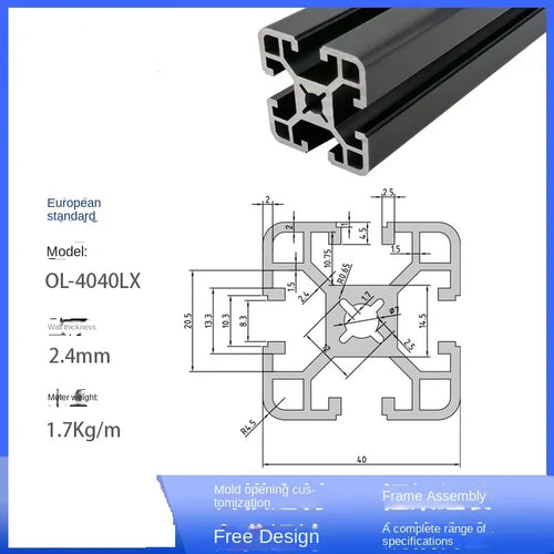 Black Modular Aluminum Profile System – Available in 20x20, 20x20N2, 20x20R, 20x40, 20x60, 30x30, 30x30N2