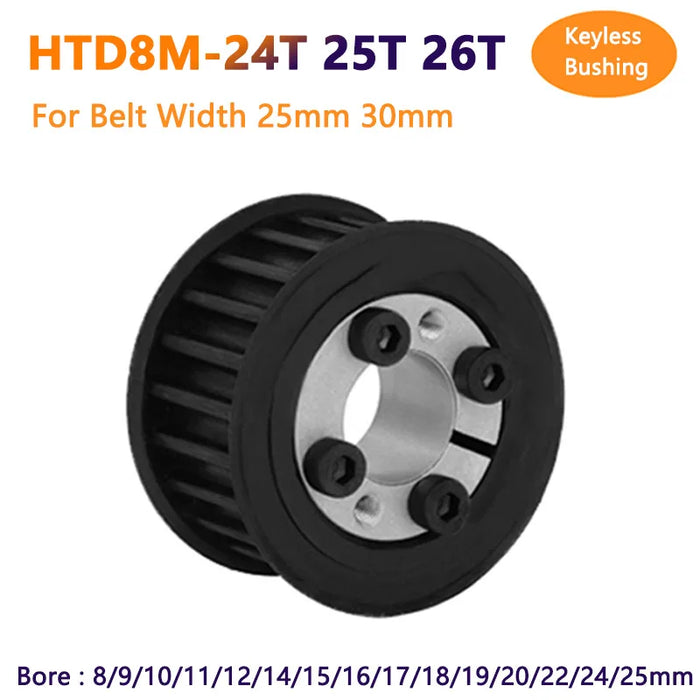 Polea de distribución HTD 8M 24T 25T 26T con diámetro interior de buje sin llave de 8-25mm 