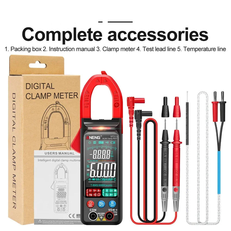 ST212 Digital Clamp Meter – 6000 Counts Auto Range AC/DC Current Clamp (60A/400A), AC/DC Voltage, NCV, Resistance, Capacitance, Frequency