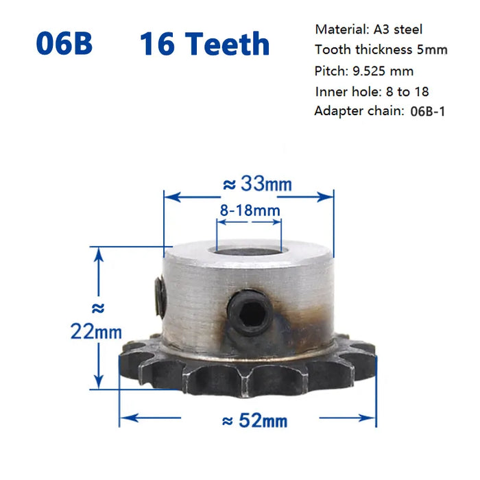 1 Stück 15T 16T 17T 06B Kettenräder für Rollenkette 15 16 17 Zähne A3 Stahl 