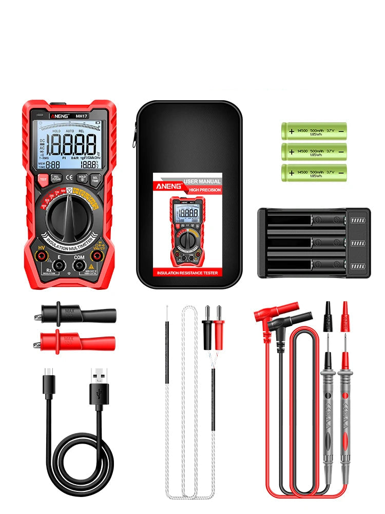 MH17 2-in-1 Insulation Multimeter – 19999 Counts True RMS Rechargeable Megohmmeter + Digital Multimeter