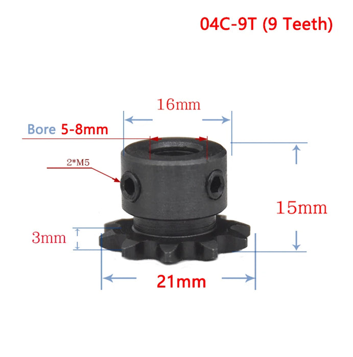 1 piñón 9T 10T 04C para cadena de rodillos 9 10 dientes 45 # engranaje de acero 