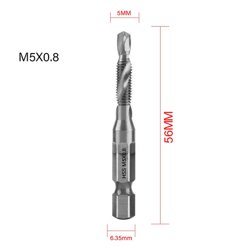 1/6 PCS Tap Drill Bit Set - Hex Shank Titanium Plated HSS Screw Thread Metric Taps