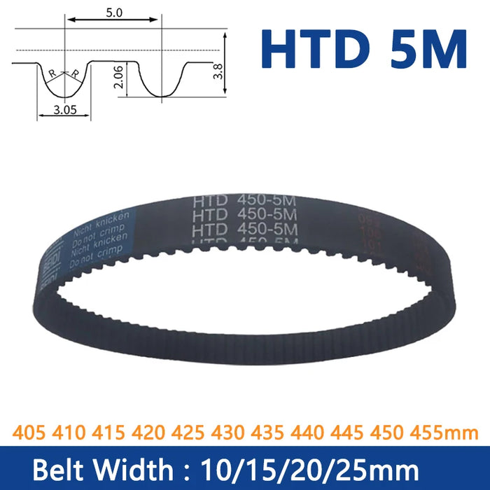 HTD 5M Timing Belt Rubber Closed Loop Synchronous Belt – Perimeter: 405-455 mm