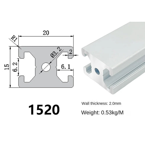 10x20, 10x30, 15x15, 15x20, 15x40, 20x40  Aluminum Profiles for Robotics, CNC, and DIY Projects