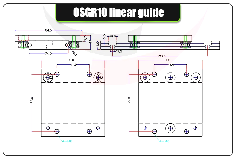 OSGR10 Linear Guide Rail with Silent Roller Slider - (200mm to 1200mm)