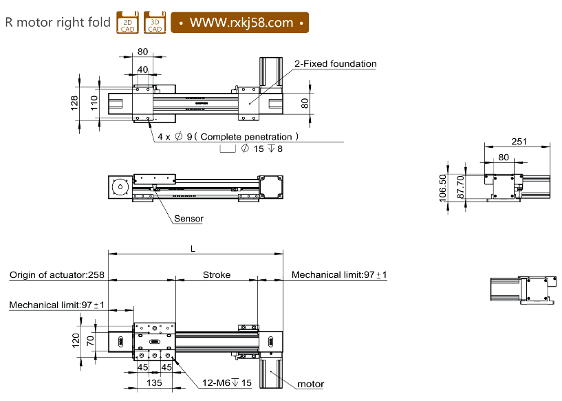 RXP80 Precision Linear Guide Electric Slide Including Stepper Motor