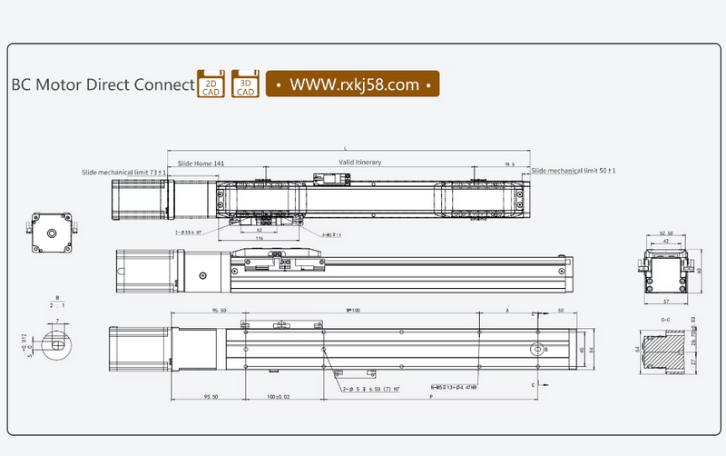 RXT50 High Precision Ball Screw Linear Guide – Customizable Stroke Length