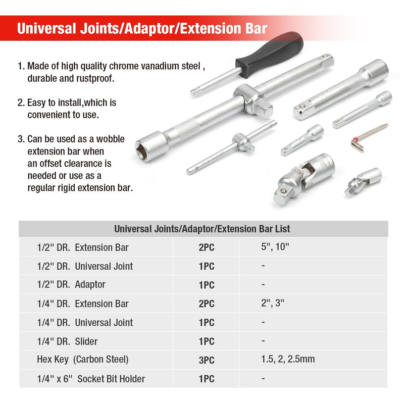 Juego de herramientas WORKPRO de 108 piezas para herramientas de reparación de automóviles, juego de herramientas mecánicas mate