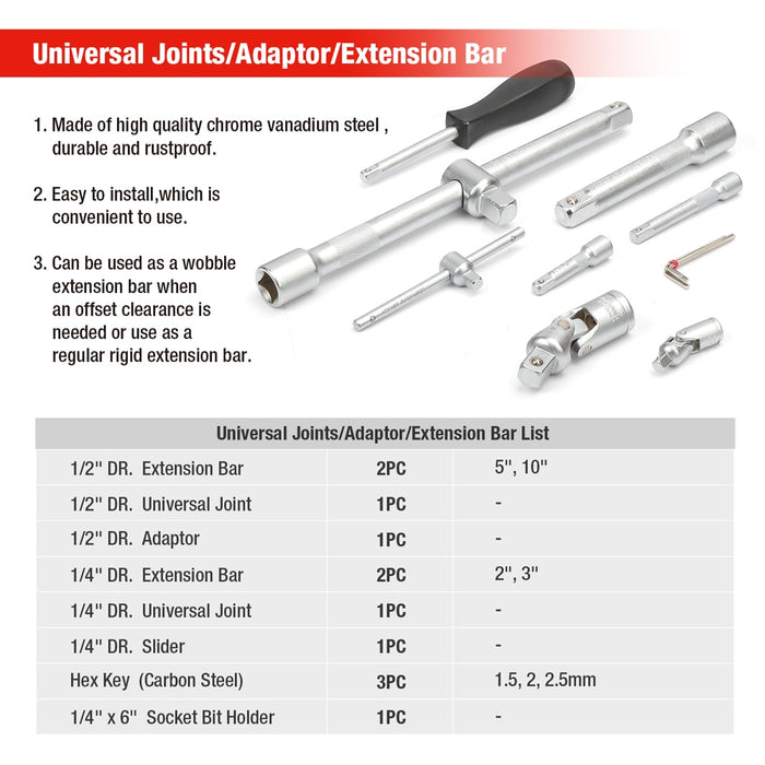 WORKPRO 108-teiliges Werkzeugset für Autoreparaturwerkzeuge, Mechaniker-Werkzeugset, matt